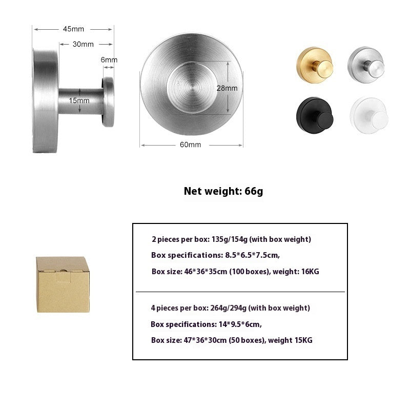 304 Stainless Steel Seamless Strong Suction Cup Single Hook