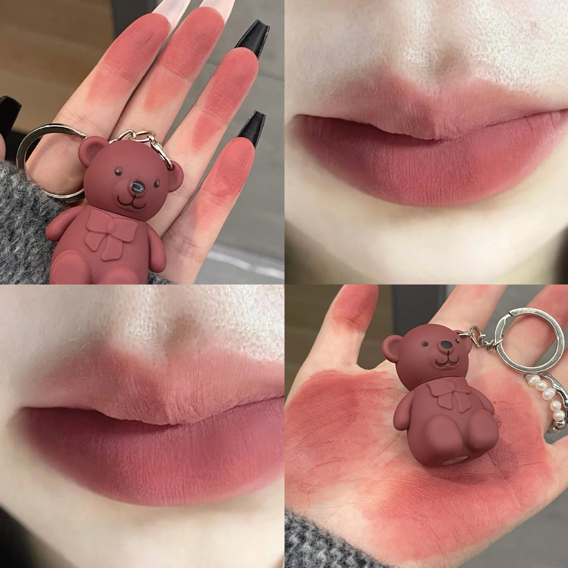 Cute Bear Keychain Lip Mud | Matte Lip Glaze | 8 Shades | Gift for Her