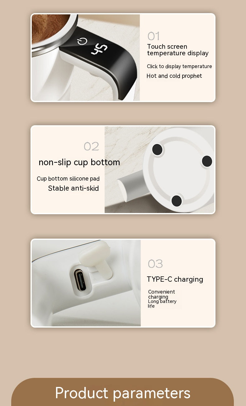 Temperature Display Magnetic Mixing Cup — Smart Self-Stirring Tumbler