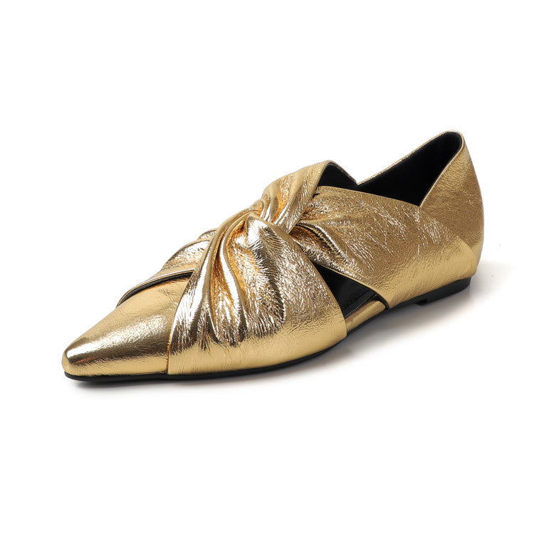 Women's Pointed Toe Slip-On Hidden Wedge Shoes | Cutout Fashion Loafers | Low-Cut Mid-Heel | Black, Gold & Silver