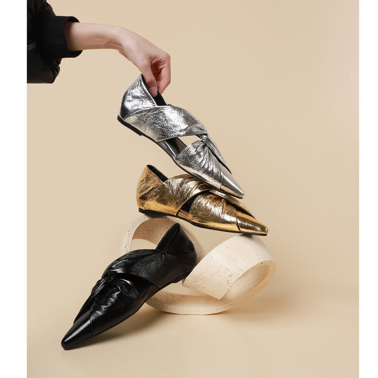 Women's Pointed Toe Slip-On Hidden Wedge Shoes | Cutout Fashion Loafers | Low-Cut Mid-Heel | Black, Gold & Silver