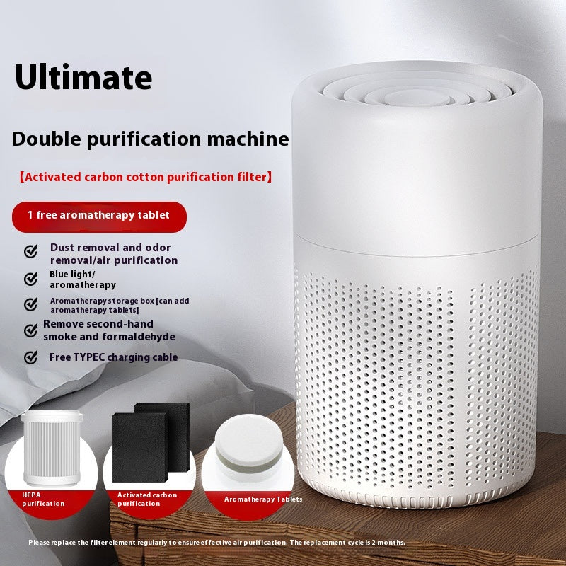 Desktop Air Purifier with HEPA Filter, Activated Carbon &amp; Aromatherapy | USB Powered | Up to 30㎡ | Nordic White