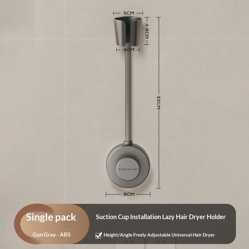 Wall-Mounted Hair Dryer Holder — Hands-Free Suction Bracket, 360° Adjustable, No-Drill ABS Stand