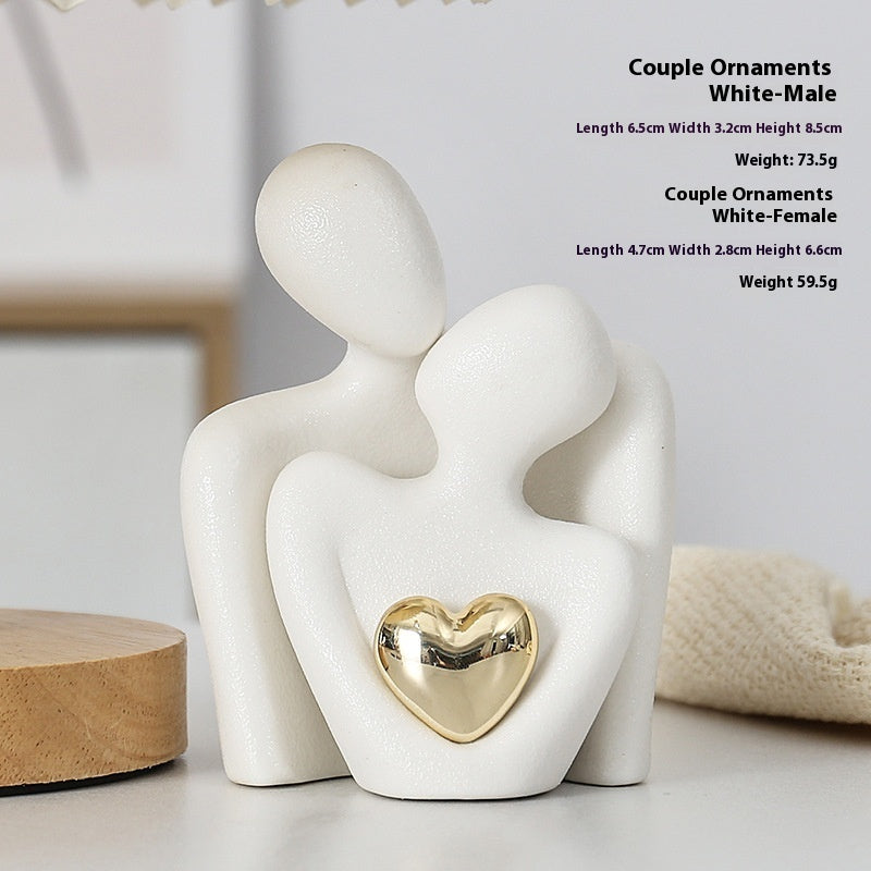 Heart-shaped Gold-plated Abstract Simple Character Ceramic Ornaments