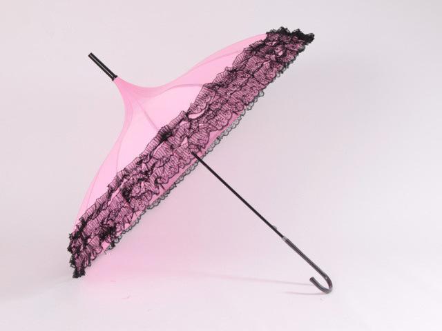 Elegant Lace Trim Umbrella – Chic Vintage Pink Rain Parasol