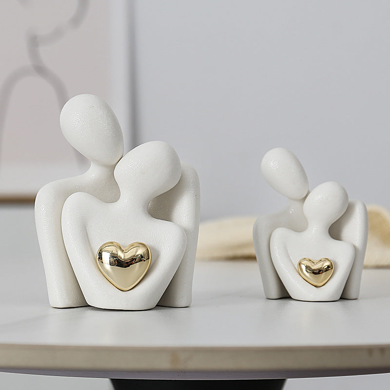 Heart-shaped Gold-plated Abstract Simple Character Ceramic Ornaments