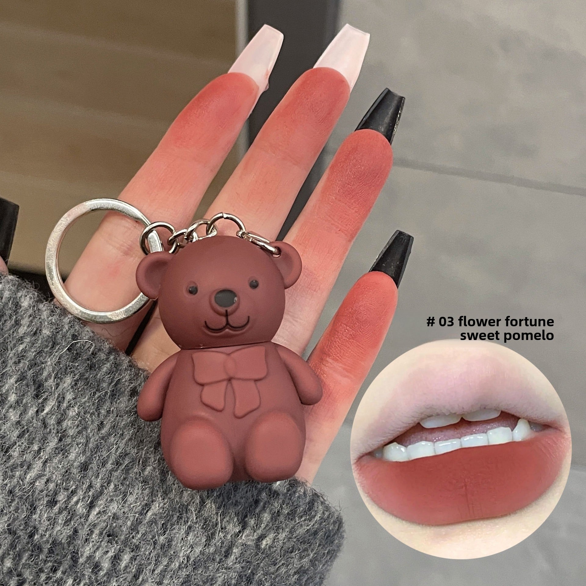 Cute Bear Keychain Lip Mud | Matte Lip Glaze | 8 Shades | Gift for Her