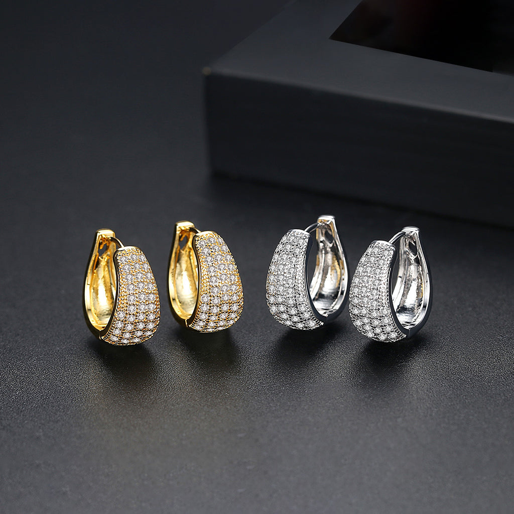 Womens Simple Zircon Micro-Set Crystal Earrings