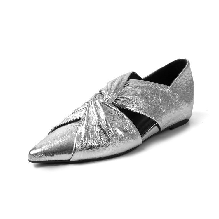 Women's Pointed Toe Slip-On Hidden Wedge Shoes | Cutout Fashion Loafers | Low-Cut Mid-Heel | Black, Gold & Silver