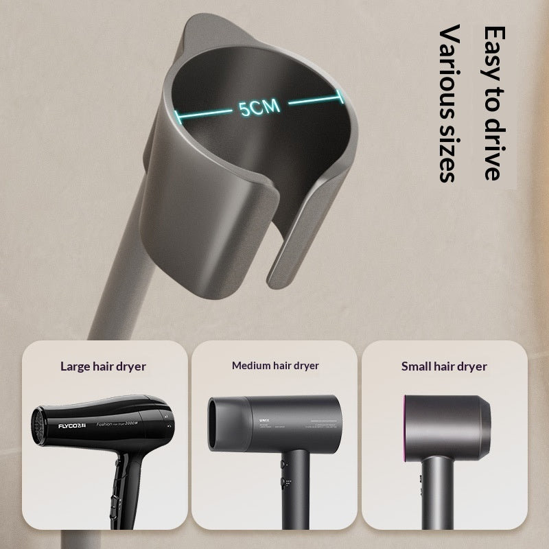 Wall-Mounted Hair Dryer Holder — Hands-Free Suction Bracket, 360° Adjustable, No-Drill ABS Stand