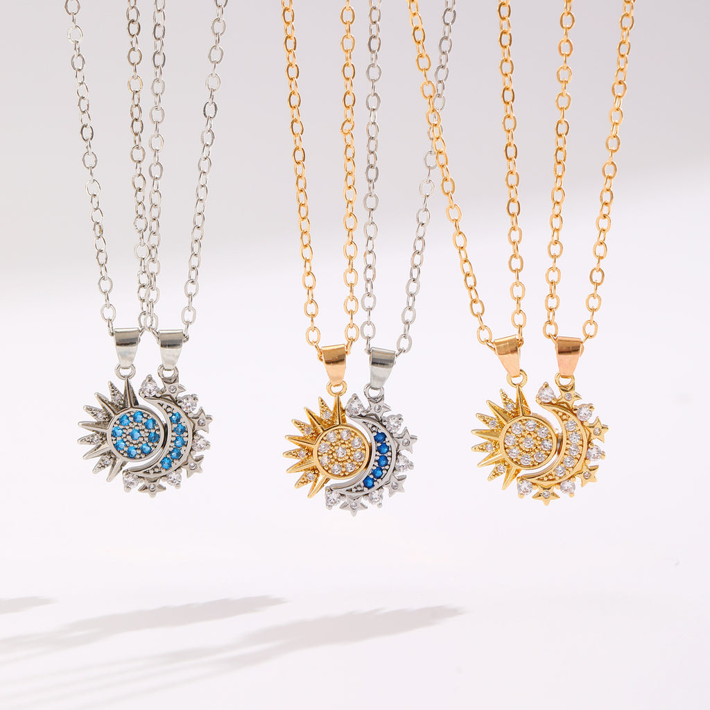 2pcs Necklace Sun And Moon Magnetic Pendant Clavicle Chain Necklace For Couple Lovers