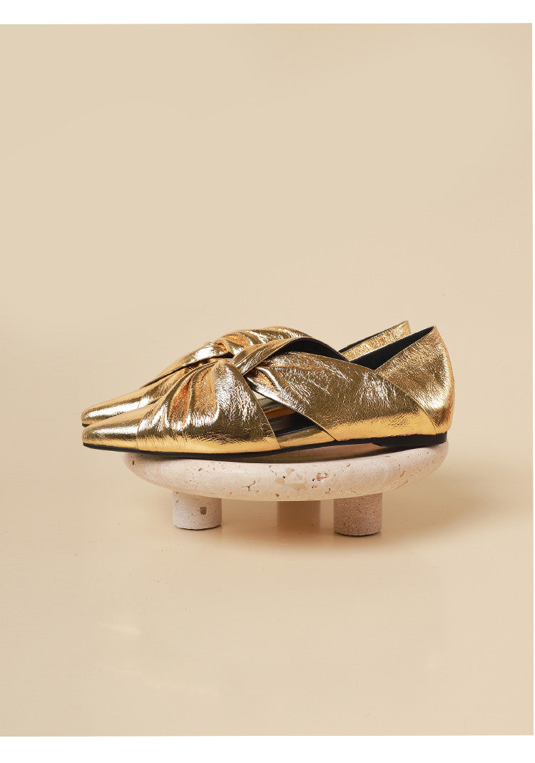 Women's Pointed Toe Slip-On Hidden Wedge Shoes | Cutout Fashion Loafers | Low-Cut Mid-Heel | Black, Gold & Silver